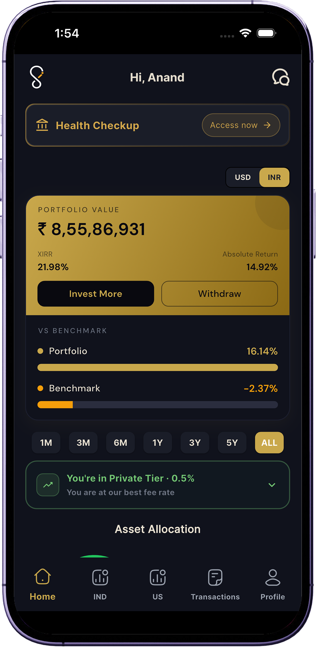 Savestment mobile app dashboard